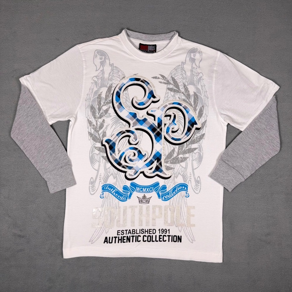 Southpole Boys Layered Long Sleeve Graphic Shirt SP Logo Y2K Streetwear S 8-10